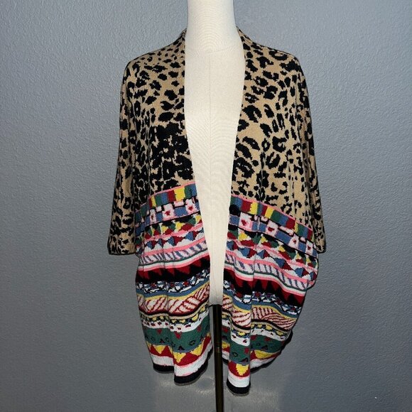 Aldo Martins Sweaters - ALDO MARDINS Anthropologie Annistyn Mixed Leopard Print & Coloful Knit Kimono M